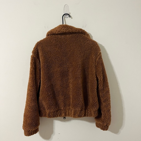 Urban Outfitters Willow Fuzzy Brown Drawstring Teddy Full Zip Cropped Jacket S - Picture 7 of 11